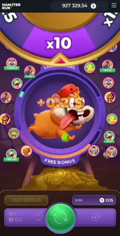Cartoonhamster met muntbeloningen en spelersavatars