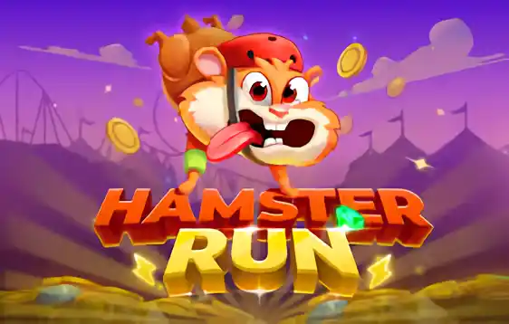 Cartoonhamster springt boven goud logo met munten